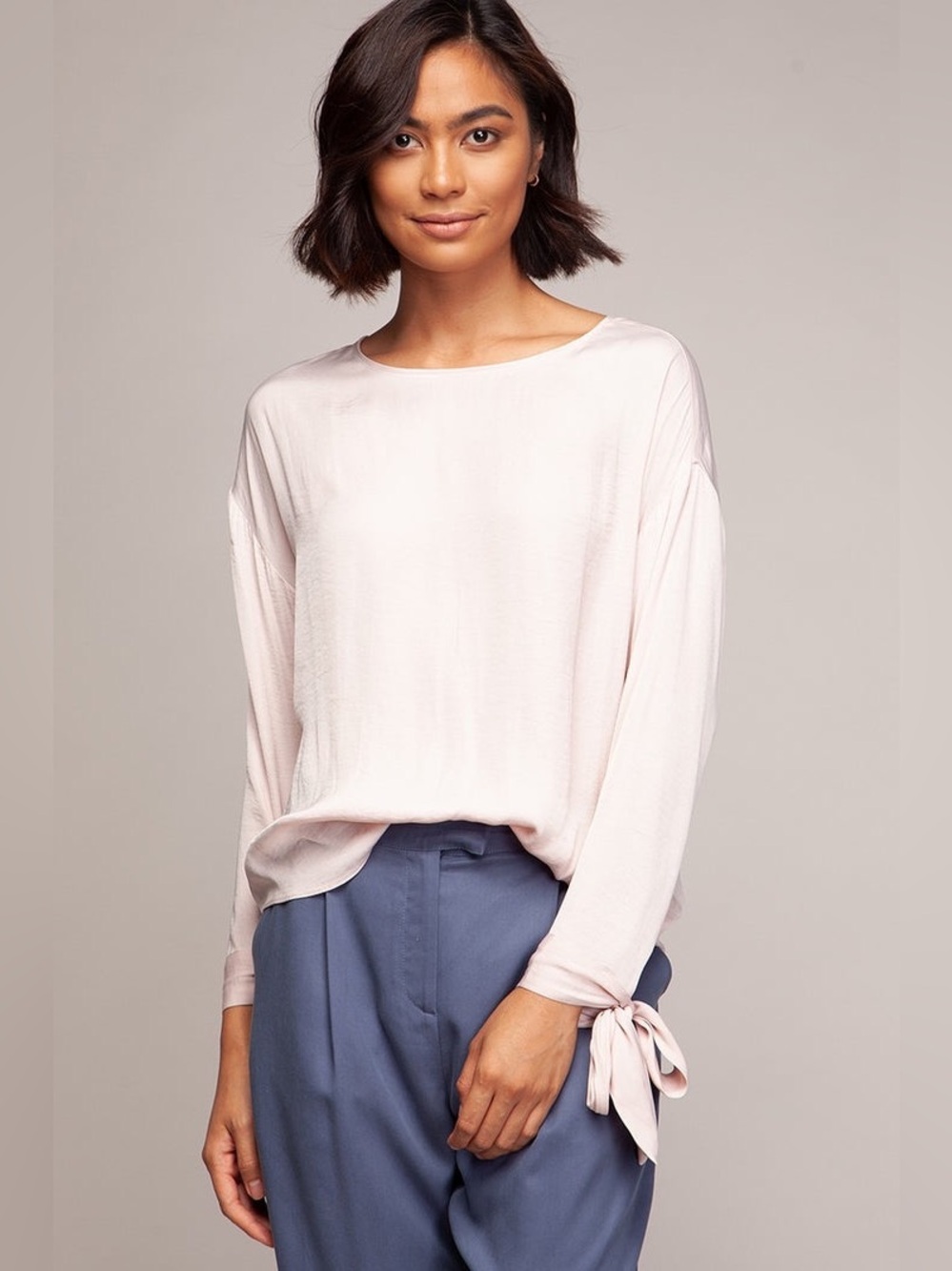 Blush Pink Long-Sleeve Tie Cuff Top
